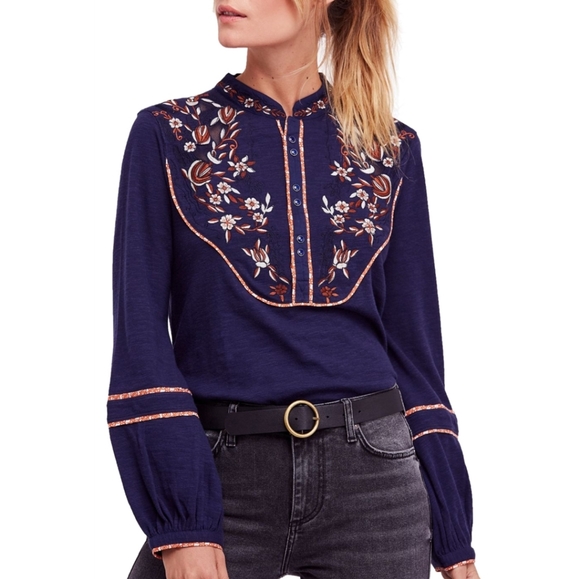 Free People Sundance Kid Western snap front Henley blue size Small - Picture 3 of 13